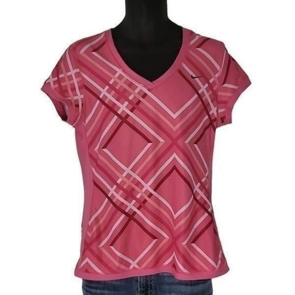 Nike Fit Dry Tshirt Women Sz L Pink Striped Active Casual Athleisure Sportswear‎
